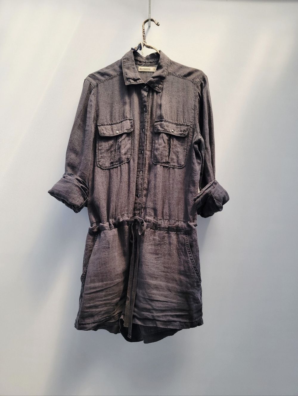 Blank Nyc Gray Linen Romper Size Medium Neutral Minimalist Boho Utilitarian